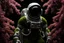 Placeholder: A moss-covered astronaut against a stark black background, ultra-detailed texture, high-resolution, cinematic lighting, selective focus, enhanced contrast, vibrant greens, sophisticated shadow play, intricate costume details, atmospheric mood, depth of field