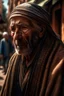 Placeholder: Berber man, detailed, hyper realistic, aged around 60, with weather-beaten face etched with lines of wisdom, sporting traditional Moroccan robe (djellaba), walking amidst the bustling streets of Marrakech.