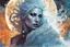 Placeholder: create a highly detailed high fantasy portrait illustration of a sensual sorceress clothed in hoarfrost, amidst a swirling blizzard on the eve of Samhain under the watch of a baleful moon in the graphic novel style of Bill Sienkiewicz, with highly detailed facial features and clothing, otherworldly and ethereal