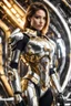 Placeholder: Excellent photo,mechines,realistic photo digital woman,half body,abstracs armored silver chromecast golden colors shine.style: details digitalphoto, spaceship interior background