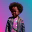 Placeholder: Zaire beetz toddler, full body, leather jacket, floral shirt, floral skirt, Nike sneaker, soft skin, city background, dramatic lighting, hyper realistic