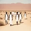 Placeholder: modern minimal photo ,In the style of William Klein, extremely thin and malnourished black African people wearing white collar dress in an arid desert landscape, color photography captured in the style of dslr camera. --ar 62:85 --v 6. 0