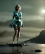 Placeholder: Ultra Realistic retro sci-fi 1960 scene, waist up view portrait, blonde woman, sweet young Marilyn Monroe face, perfect iris, tight latex coat, alien planet background, tight style, steel sphere dron levitating, fog, rain, soft color, highly detailed, unreal engine 5, ray tracing, RTX, lumen lighting, ultra detail, volumetric lighting, 3d, finely drawn, high definition, high resolution.