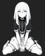 Placeholder: emotionless, numb, black and white, anime girl sitting with black background