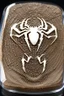 Placeholder: Spiderman's close up footprint lodged within sand in a neat, square display glass box, "spiderman" engraved on small metal plate outside of the box, realistic and highly detailed, 8k