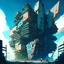 Placeholder: epic, anime style, high detail, no people The construction of a strange fnatasy building work in progress