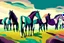 Placeholder: illustration horses of different colors in a field from afar