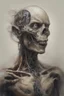 Placeholder: A creature half human half machine Busch painting style