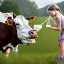 Placeholder: portrait Greta Thunberg drinking milk from a cow