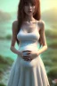 Placeholder: girl, cute, beautiful, pregnant, sundress, long hair, brown hair, brown eyes, wedding ring