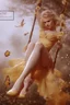 Placeholder: A blonde fairy in a short yellow dress playing on a swing, many daisies in the background of the image, fit body