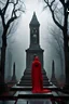 Placeholder: Very close-up frontal ((hoody Mourner statues)) and vault in a luxuriant nature in the mist of an ancient graveyard by night, (((monumental martial art))) oxyded bronze & red granite ((((marble angular angel in 40's russian constructivism-soviet art deco style)))) grave. Dark and gloomy mood. Photo realistic, kodak film 35 mm. Arno Breker to Georg Kolbe and Josef Thorak - Vera Mukhina
