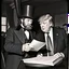 Placeholder: P. T. Barnum and Donald Trump planning a promotional activity.