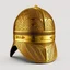 Placeholder: A helmet made with gold and jewelry, Maori style ornaments, minimal, 3d, persian cultural