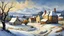 Placeholder: Style Cézanne, rural idyll, agriculture, dream world, snow, calm beauty, fantasy world, magic, beautiful composition, exquisite detail, superb buildings in the distance