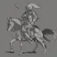 Placeholder: pencil sketch from side, little knight on the horse in armor with lancet charging