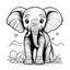 Placeholder: cute puppy African Elephant, black and white, white background, clean lines, coloring page for kids