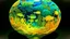 Placeholder: A pale yellow abyss with neon glowing marine life designed in African pottery painted by Vincent van Gogh