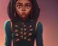 Placeholder: Portrait of an 10 year old cute black kid witch with long dark curly hair and big lips by Nick Harris