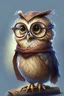 Placeholder: Northern Saw-whet Owlin Wizard from Dungeons and Dragons who is young and shy. Wearing glasses, cute
