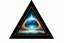 Placeholder: a nuclear explosion cloud, behind an orange glowing omega like shape, all inside an equilateral triangle, radiant lines, oil painting