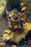 Placeholder: cute tiny forest demon sitting on a fallen leaf, intricately detailed, photorealistic, oil on canvas, trending on art station, high definition, hdr, cute, beautiful in sunshine