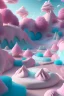 Placeholder: detailed peaceful landscape made of cake frosting, cotton candy, ice cream, strong texture, extreme detail, octane render