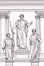 Placeholder: Architecture of ancient Rome of the II century AD Statues of ancient Roman gods contour reconstruction. The drawing is linear, in the style of vector graphics, black and white. High image quality in 8K