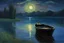 Placeholder: Night, one planet in the sky, lake sci-fi, auguste oleffe impressionism paintings