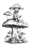 Placeholder: Watercolor black and white elf seated on a mushroom