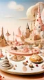 Placeholder: A pale pink carnival with cookies and cakes painted by Salvador Dali