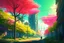 Placeholder: city, flowers, trees, sunny day, spring, sci-fi, cyberpunk influence