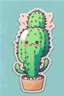 Placeholder: cute cartoon anime cactus sticker, anime style, white background color