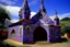 Placeholder: A violet ominous church with imps designed in Oaxacan alebrijes painted by Salvador Dali