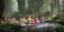 Placeholder: group of beautiful ladies in colour of the rainbow dresses meditating in an enchanted forest with a spring like chalice well at night, candles in the trees, crystals around, insense burning