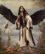 Placeholder: shaman, male native american, long black hair, black hooded coat like wings