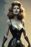 Placeholder: Rita Hayworth as evil queen in black leather, leather, busty, cleavage, angry, stern look. character design by cory loftis, fenghua zhong, ryohei hase, ismail inceoglu and ruan jia. unreal engine 5, artistic lighting, highly detailed, photorealistic, fantasy