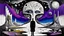 Placeholder: painted inner world with uncontrolled mind and soul, in midle on floating island with a big head statue, over surreal cracked painted weird empty land . some black doors stand on earth. just dark purple, gray, black, white, brown color. Whimsical style of Chagall , of Minjae Lee and of René Magritte. No humans, broken, weird absurd beauty nightmare, in background big neuron network and stars , surreal vibe