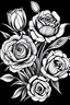 Placeholder: Create a black and white image of roses and tulips with a white background. This image is intended to be colored in by an adult, so use the colors black and white accordingly