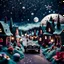 Placeholder: Detailed people, street made of modeling clay and felt, cars, village, stars, galaxy and fog, planets, moon, volumetric light flowers, naïve, strong texture, extreme detail, Yves Tanguy, decal, rich moody colors, sparkles, Harry Potter, bokeh, odd, shot on Ilford
