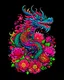 Placeholder: a sticker, artwork of t shirt Neo traditional of majestic Dragon in digital painting style , beautiful dragon using Chinese culture, Black background, colorful fantasy flower surround, highly detailed clean, vector image, photorealistic masterpiece, flat black background, isometric, vibrant vector, clipart, illustration, realism, 4k, , cinematic, front view, Black background