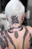 Placeholder: a woman white hair luxury stlye tatto in a street