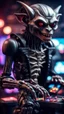 Placeholder: full figure portrait of a vampire werewolf robot goblin gremlin with mustage playing a VR arcade game, in the style of Giger,bokeh like f/0.8, tilt-shift lens 8k, high detail, smooth render, down-light, unreal engine, prize winning