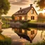 Placeholder: A rustic villa nestled beside a tranquil river, enjoying the warm sunset glow with reflections on the water, providing a peaceful retreat.