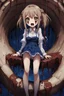 Placeholder: Anime girl with big eyes, darkblue and sepia tones, fullbody, slime, the perspective looking up from the bottom of an empty well, rolling eyes, tongue out, blood drip, open mouth,