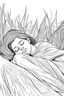 Placeholder: bible Realistic Beautiful Natural Ruth laying on the hay sleeping full body picture Black and white Coloring page