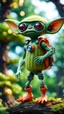 Placeholder: melon alien gremlin with rocket backpack awesome space camera in giant treetop ,bokeh like f/0.8, tilt-shift lens 8k, high detail, smooth render, down-light, unreal engine, prize winning