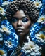 Placeholder: portrait of an ebony female, beautiful face, completely surrounded by hydrangea flowers by karol bak, james jean, tom bagshaw, sharp focus, trending on artstation, cinematic lighting, hyper realism, octane render, 8 k, hyper detailed, photorealistic, gold jewelry, glowing background