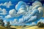 Placeholder: A light palish blue windy sky with clouds painted by Thomas Hart Benton
