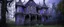 Placeholder: A purple haunted mansion covered in cobwebs painted by the Limbourg brothers